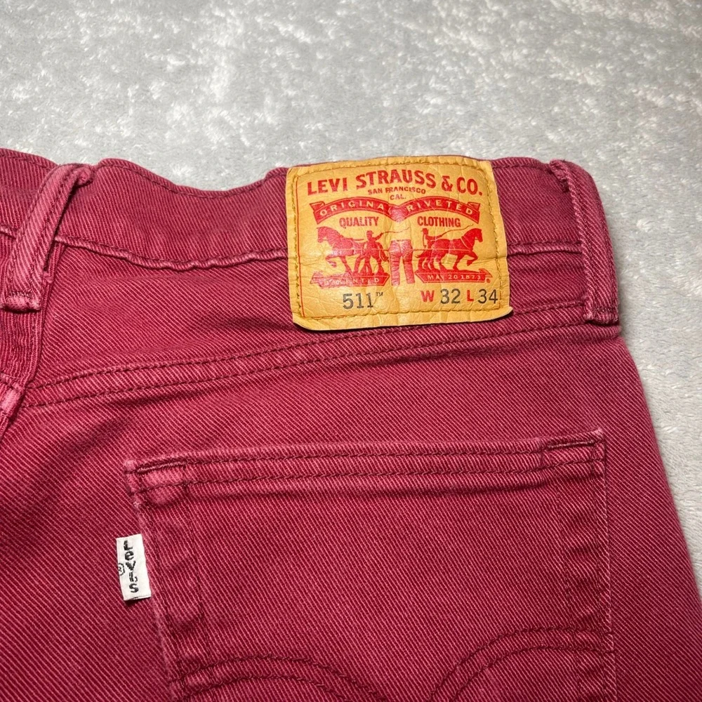 Levis 511 Jeans Mens 32x34 Burgundy Wine Red Slim Fit Stretch Denim Pants 32x32